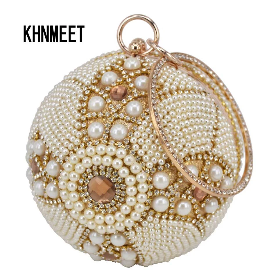 Gold And White Beaded Mini Tote Bag