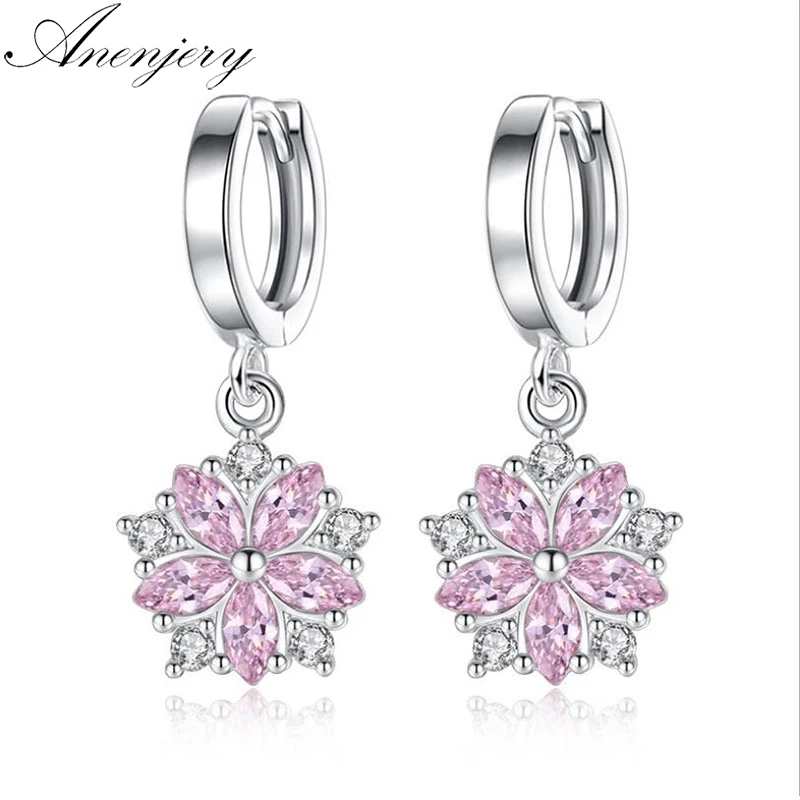 

Anenjery Hot Fashion Zircon Flower Drop Earrings For Women 925 Sterling Silver Jewelry Tassel Earrings boucle d'oreille S-E581