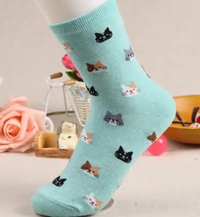 Jeseca/ г. Осенние женские носки для девочек с милым котом из мультфильма; зимние толстые теплые хлопковые носки для женщин; рождественские подарки - Цвет: Sky Blue