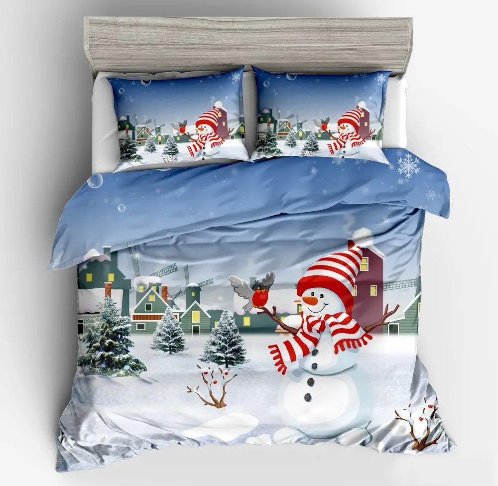 Новый 3D Рождество Санта-Клаус мультфильм постельного белья постельное белье пододеяльник наволочка Рождественский подарок дерева серый и