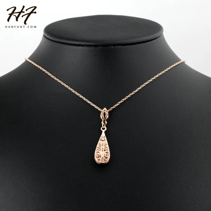 Женское ожерелье с подвеской капелькой цвет розового и белого золота|crystal drop|necklace