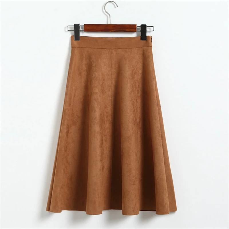 Women's Adequate High Waist Midi Suede Skirt-4