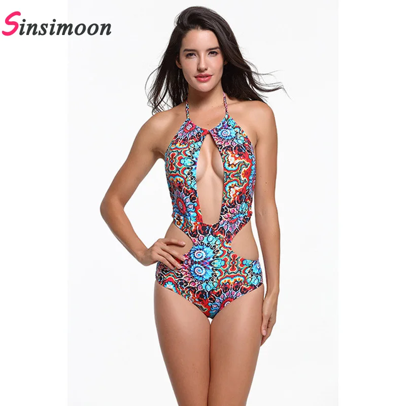 

2019 New Bandage Swimwear Women Sexy Backless One Piece Swimsuit Print Monokini Swimsuit Beach Wear Bathing Suit Bodysuit Swim