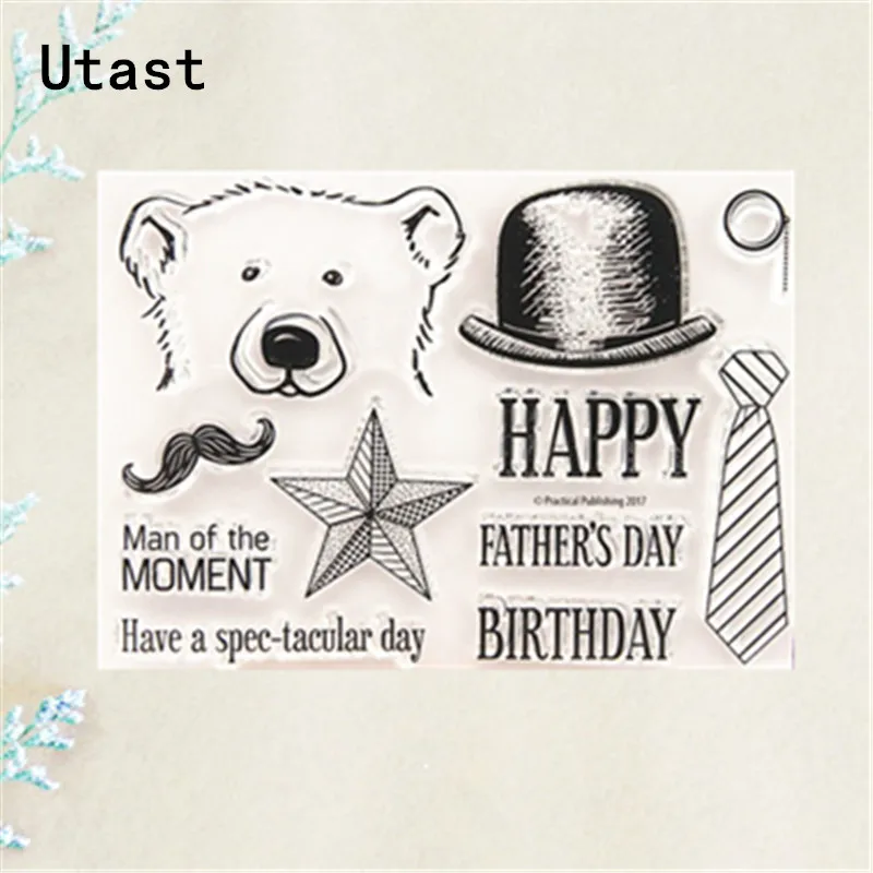 Bear Father's day Hat Clear Silicone Stamps /Transparent Rubber Stamp for DIY Scrapbooking /Photo Album Decorative Craft Making | Дом и