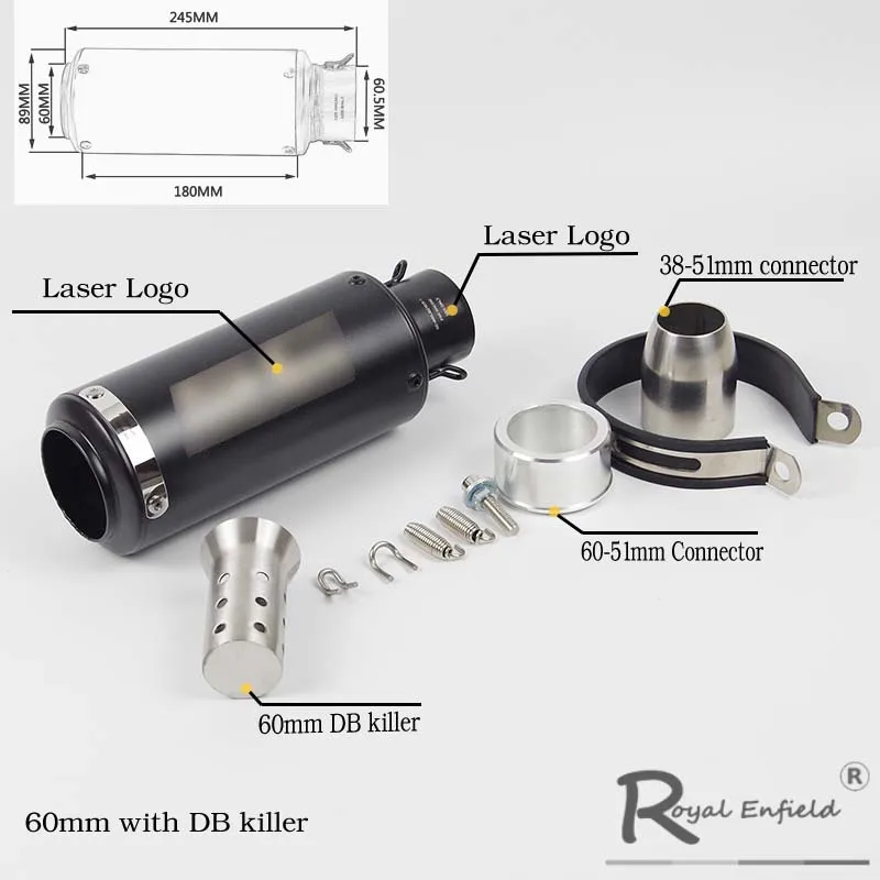 51 мм 60 мм лазерная маркировка универсальный глушитель выхлопной трубы мотоцикла подходит для большинства мотоциклов YAMAHA R25 R30 для Kawasaki Z750 Z800