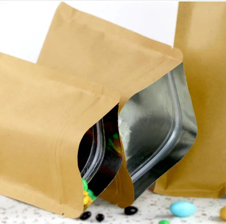 100pcs customize logo Stand up Kraft Paper Ziplock Bag food Packaging