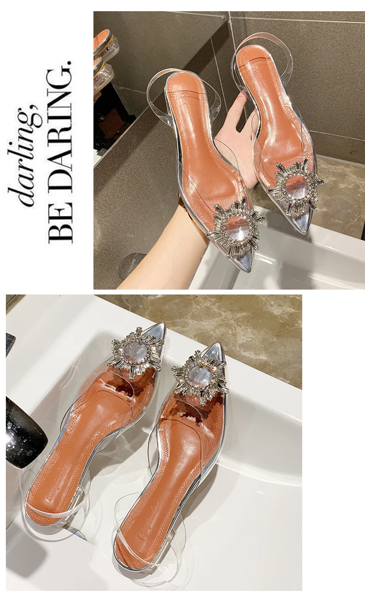 Sandals Elastic Band Female Shoe Block Heels Women's Low-heeled Shoes With Strap All-Match Slip-on Ladies Chunky Pointed