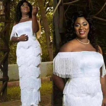 

African Clothes Elegant Tassels Bodycon Dress Women 2019 Summer Slash Neck White Bandage Long Maxi Dress Robe Paty