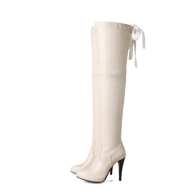 Женские сапоги новые зимние стильные женские Сапоги выше колена с острым носком и боковой молнией на высоком каблуке, большие размеры 32-46 - Цвет: 2