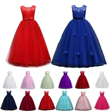 Платье макси с цветочным узором для девочек на свадебную вечеринку; кружевное длинное платье из тюля с цветочным рисунком; детское праздничное платье для подростков; платье принцессы на выпускной; Рождественская официальная одежда