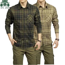 AFS JEEP 2015 Spring Autumn Full Sleeve Plaid Shirt For Men Summer leisure Thick Cotton Cargo