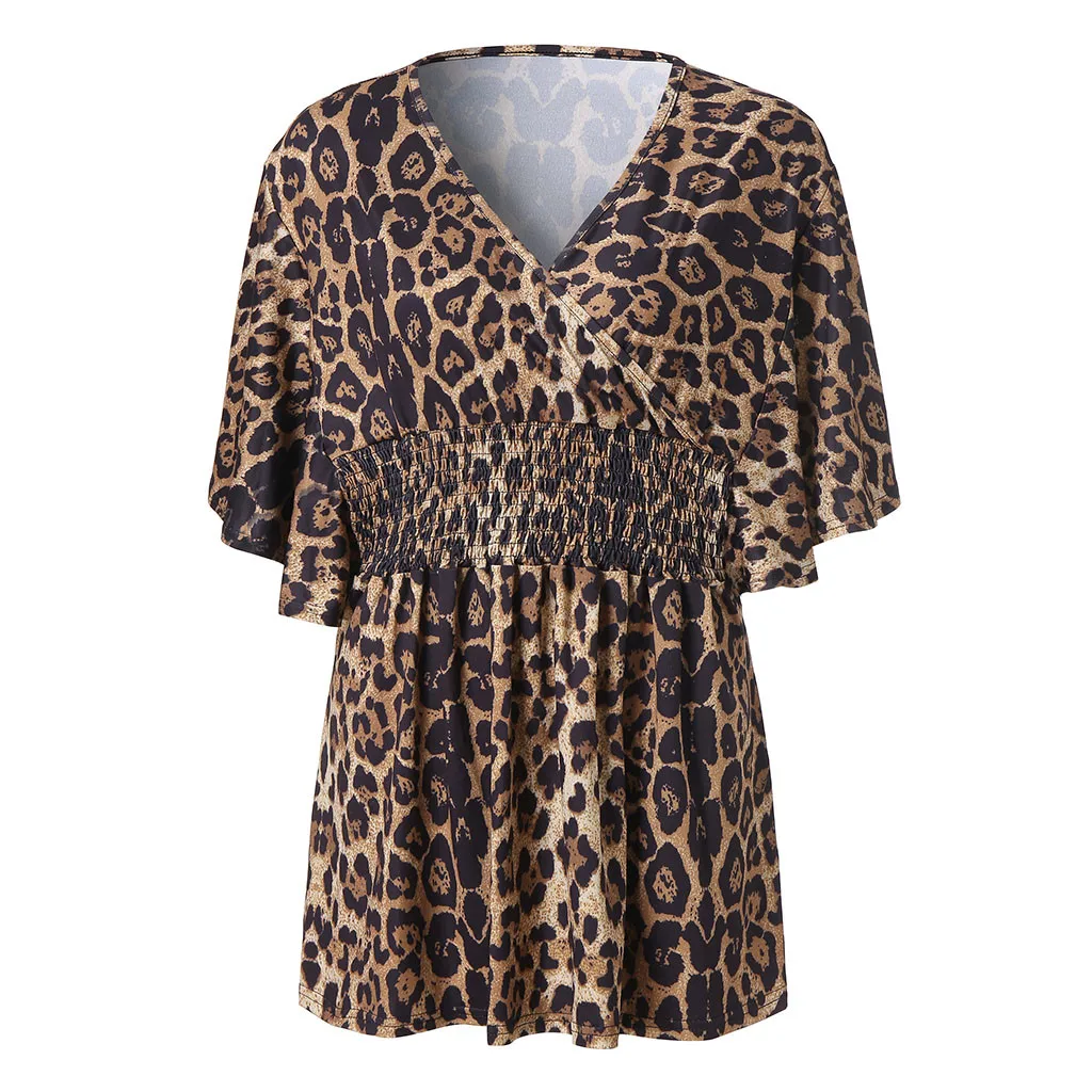 

A sexy tee for Womens Casual Short Sleeve V Neck Leopard Printed Tee Shirt Top tee shirt femme manche longue #8