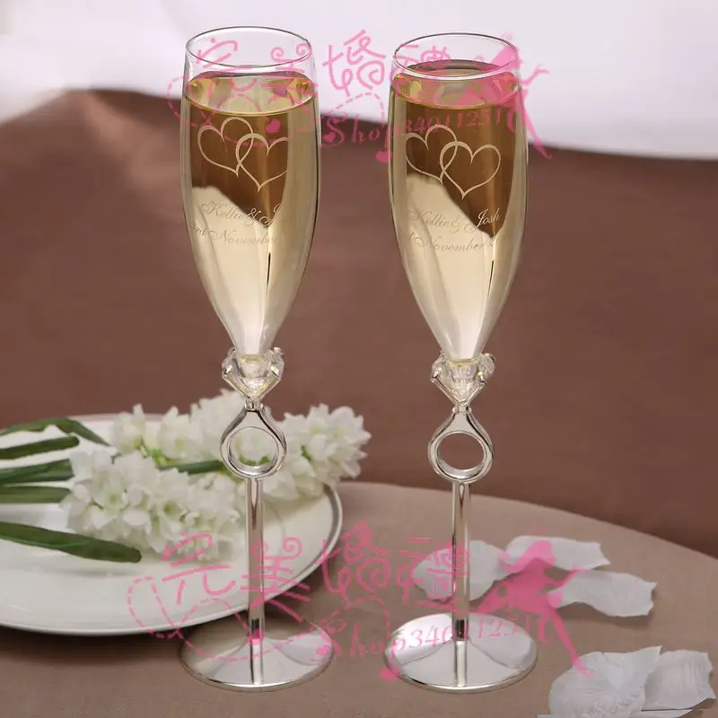 Personalized Free Engraved Toasting Flutes Hearts Set 0f 2 Write
