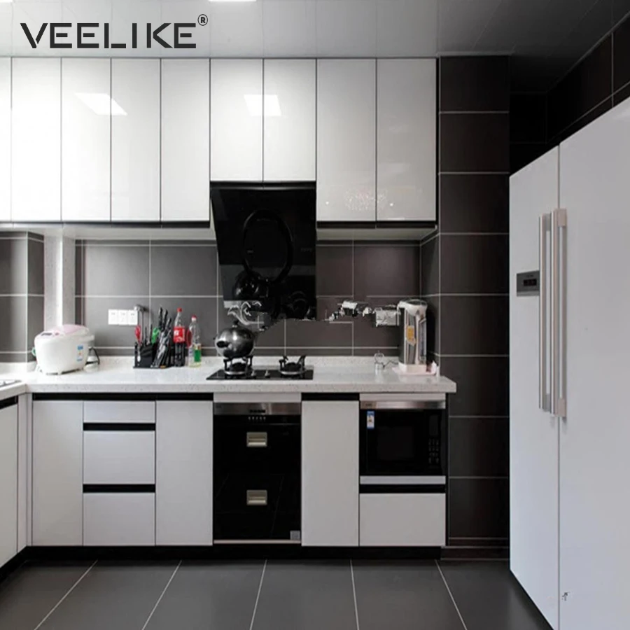 Glossy Vinyl Film PVC Waterproof Removable Self Adhesive Wallpaper for Kitchen Cabinets Contact Paper Wall Stickers Home Decor