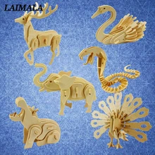 DIY 3D деревянные головоломки животных лев крокодил змея Павлин олень ручной работы Развивающие игрушки для детей