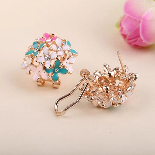 

Women Korean Style Elegant Flower Rhinestone Ear Studs Earrings Fashion Jewelry