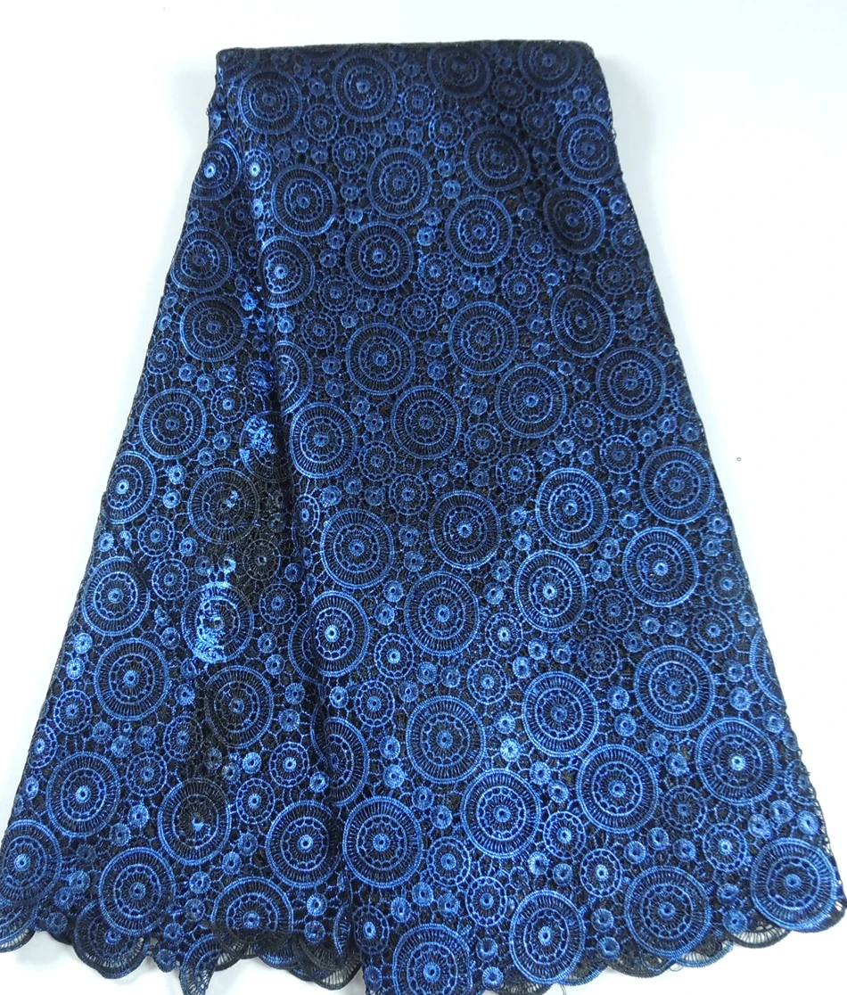 

New fashion bronzing royal blue African Cord Lace Fabric material polyester French velvet Swiss Voile water soluble for sewing
