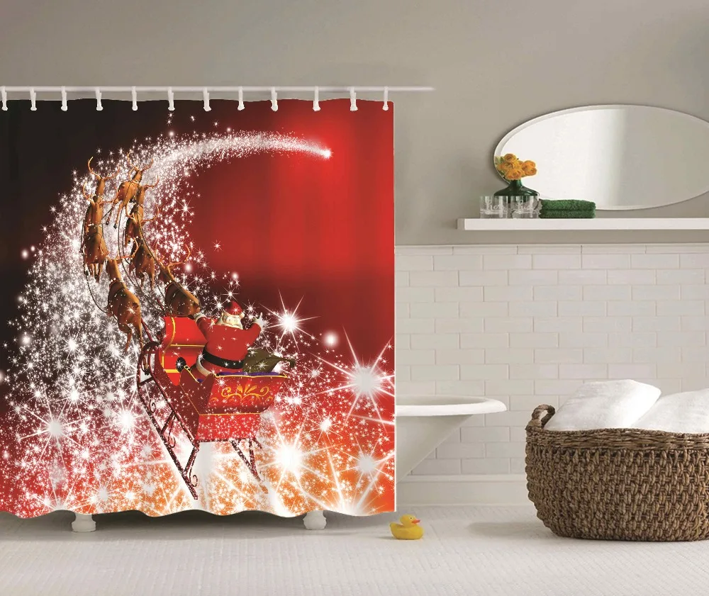 Cool Red Santa Claus Elk Sleigh Ride Shower Curtain Funny Merry Christmas Bathroom Curtains for Kids Creative Gifts | Дом и сад