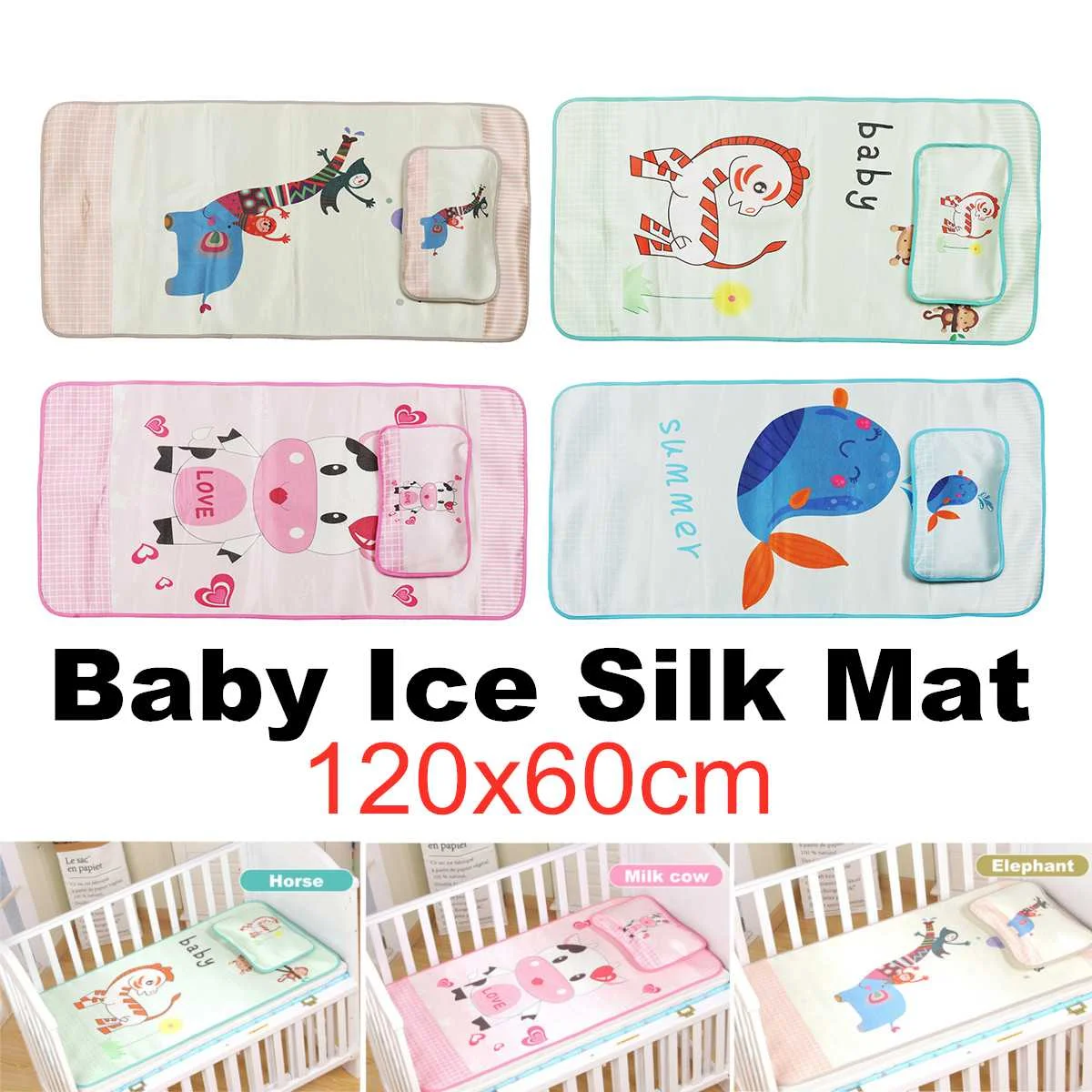 Summer 4 Styles Baby Cool Sleeping Ice Silk Bed Mat With Pillow Set Crib Mattress Carpet Nursery Children Bedding Foldable