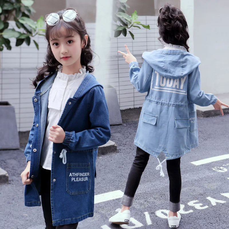 

2019 Autumn New Children's Denim Long Windbreakers Girls Wild Korean Fashion Jackets Girls Casual Jacket