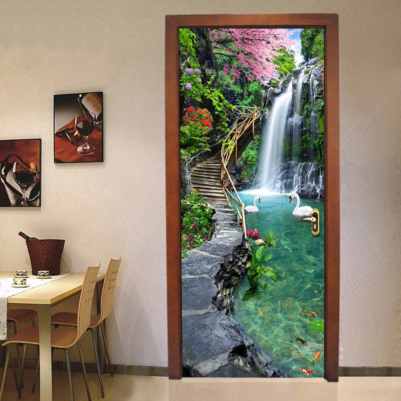 Современная Гостиная Спальня дверь украшение 3D фото обои ПВХ Водонепроницаемый самоклеящаяся Съемная наклейка на дверь наклейки на стены