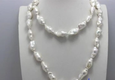 

FREE SHIPPING>>@@@ A1559 White Fresh water Nucleated pearl necklace 11x21mm 34INCH