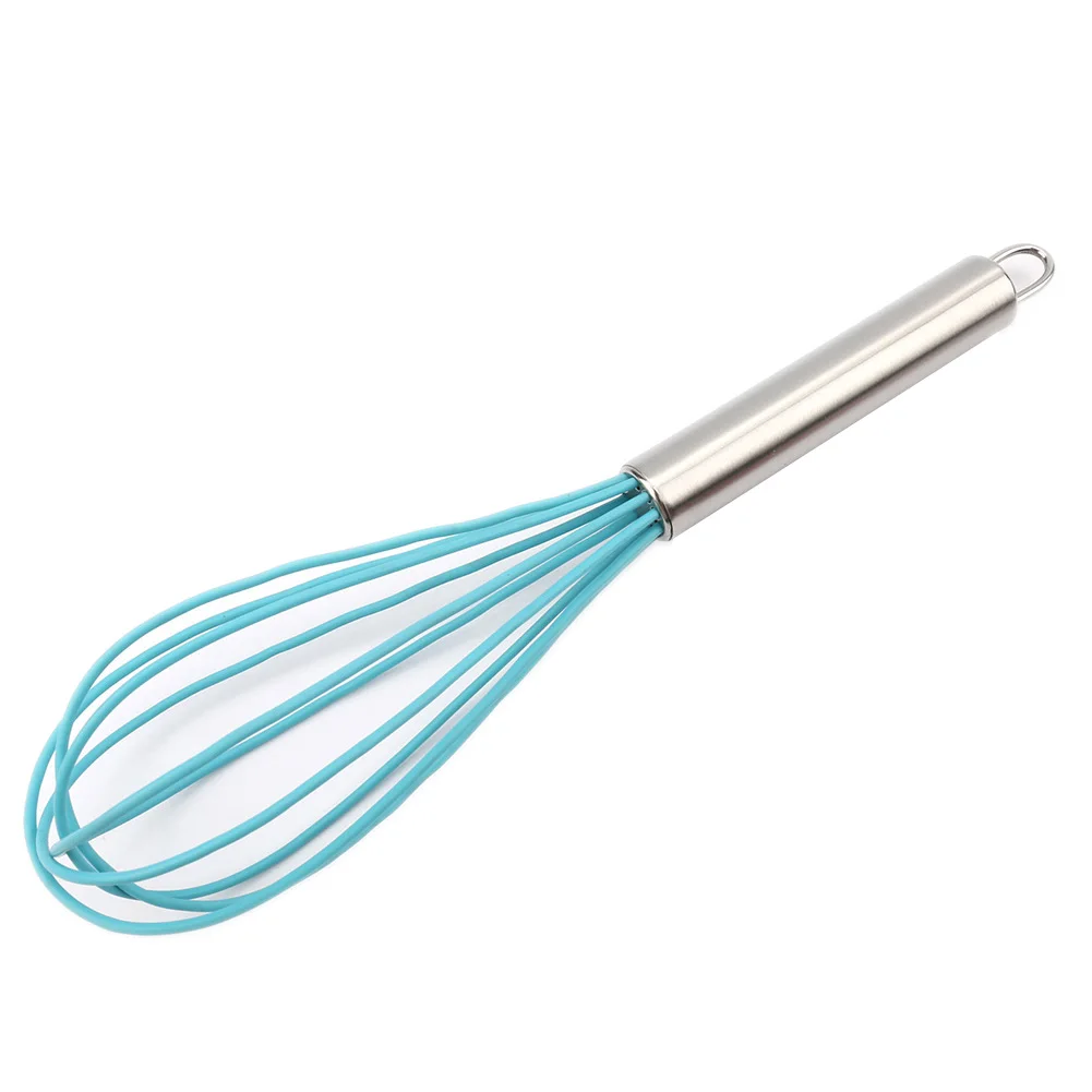 10 Inch Manual Egg Beater Tool Silicone Stainless Steel Whisk Home