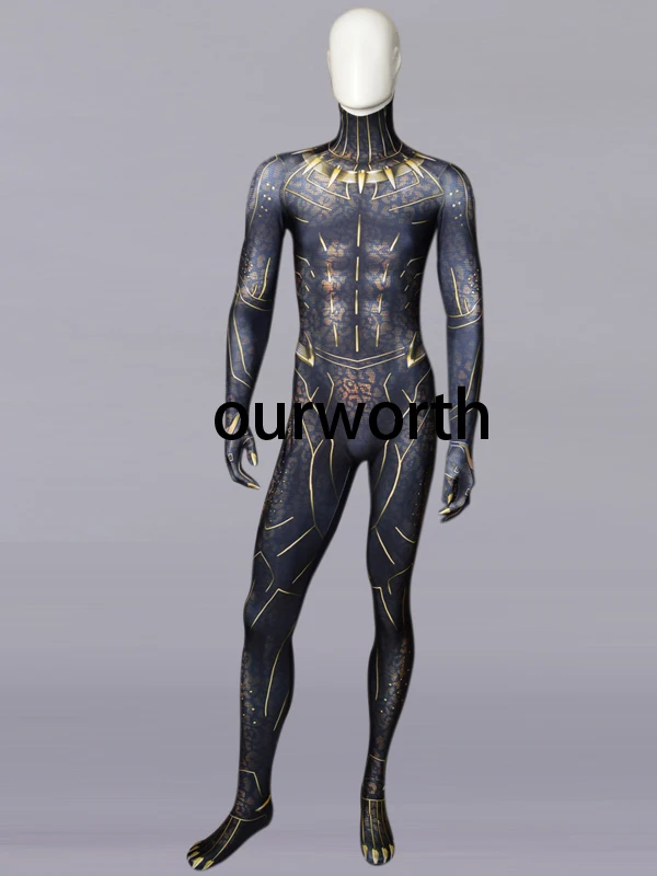 2018 New Black Panther Erik Killmonger Printing Jumpsuit Mask Cosplay Costume