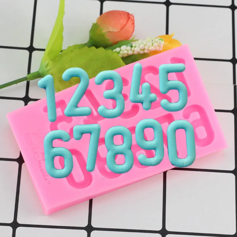 

0-9 Numbers 3D Silicone Mold with Cookware Dining Kitchen Dining Bar Non-Stick Cake Decorating Tools Chocolate Candy Fondant Mol
