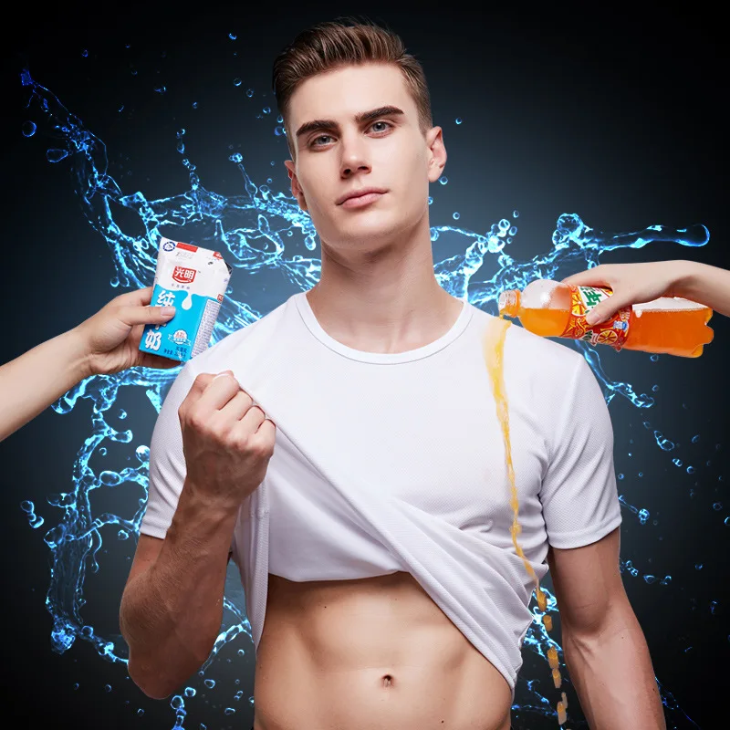 2019 الرجال نمط تنفس مكافحة القذرة للماء تي شيرت اللياقة البدنية مسعور Stainproof سريعة الجافة قمم المحملة قصيرة الأكمام