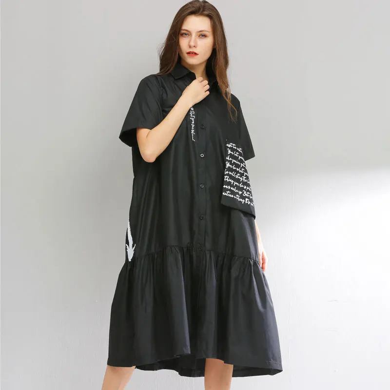 LANMREM летнее Новое модное повседневное длинное женское свободное платье с карманами, одноцветное платье TC122 - Цвет: black