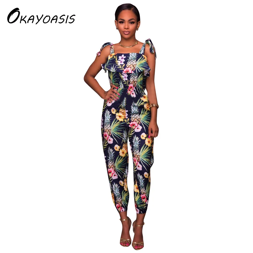 OKAYOASIS Free Shipping Women Summer Jumpsuits Floral Print Beach ...