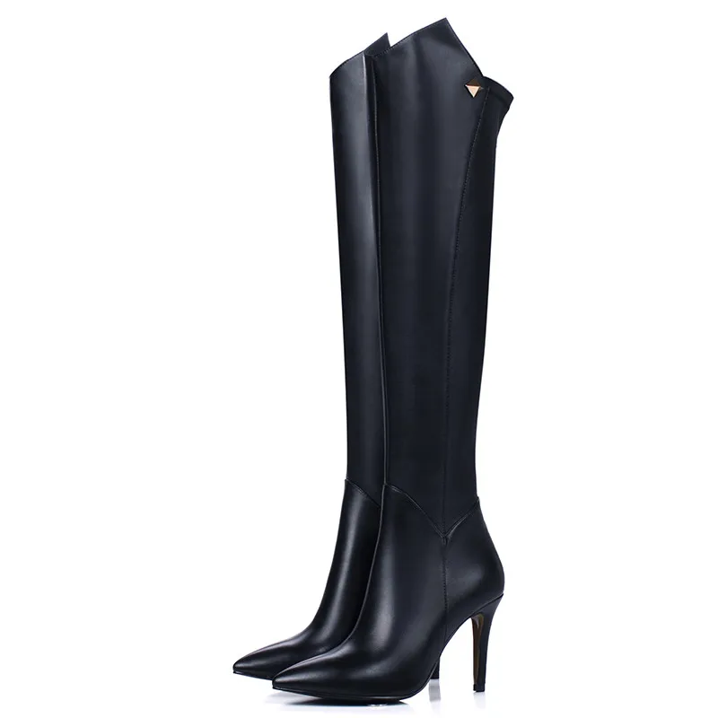 Schwarzes 2018 Stiletto Leder Stiefel Ferse Winter Spitz Echtem Neue Sexy Super Das Über Hohe Knie Herbst Morazora qadw4q
