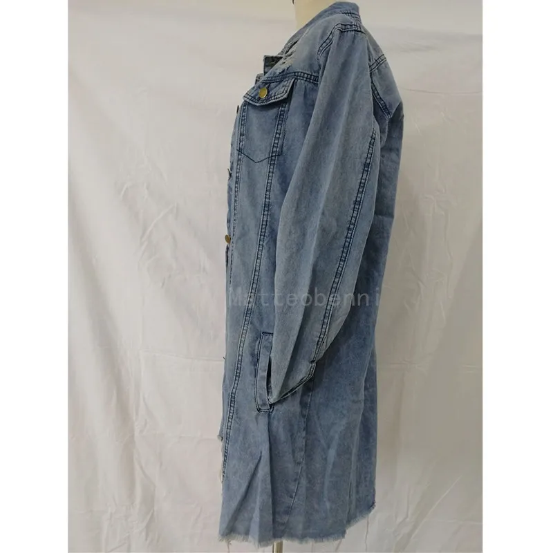 Женская джинсовая куртка с рваными дырами, джинсовая куртка бойфренда, свободная куртка с длинным рукавом, пальто размера плюс 3XL, куртка-бомбер на весну и осень