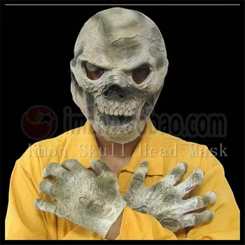 

2017 New Type Halloween Party Horror Masks Adult Scary Latex Party Mask Cosplay Prop Fancy Dress Decor Skull Mask with Gloves