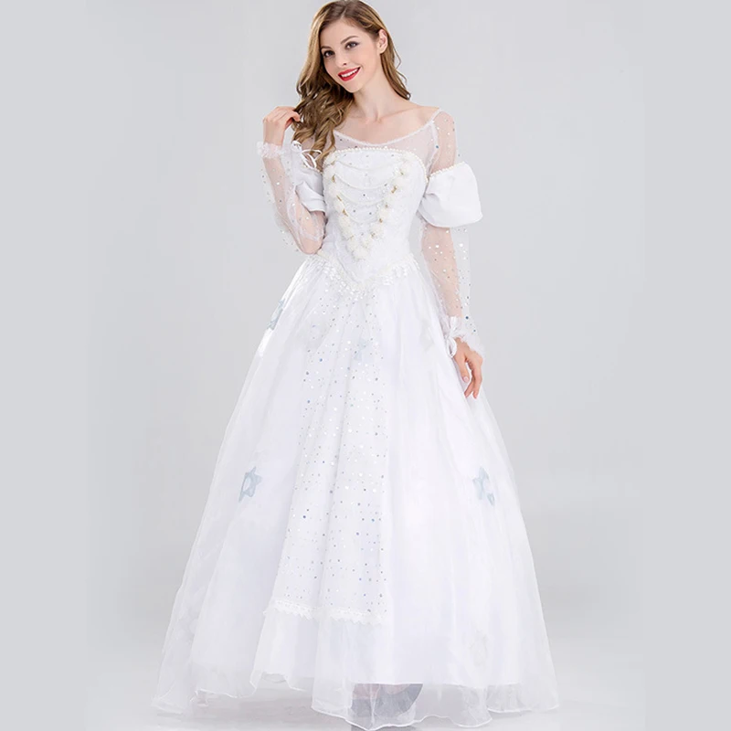 Free shipping Alice in Wonderland white queen Cosplay princess dress