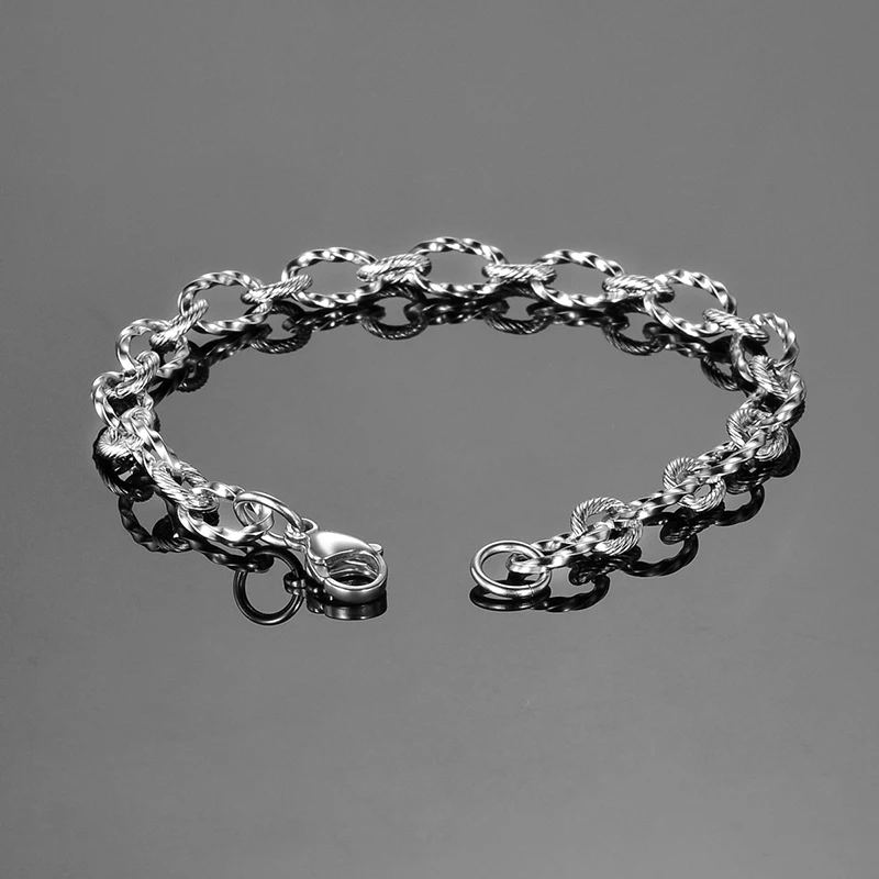 

FUNIQUE Stainless Steel Bracelets For Men Women Cart Circles Cross Chain Lobster Clasp Bracelet For DIY 21cm Punk Style Bracelet