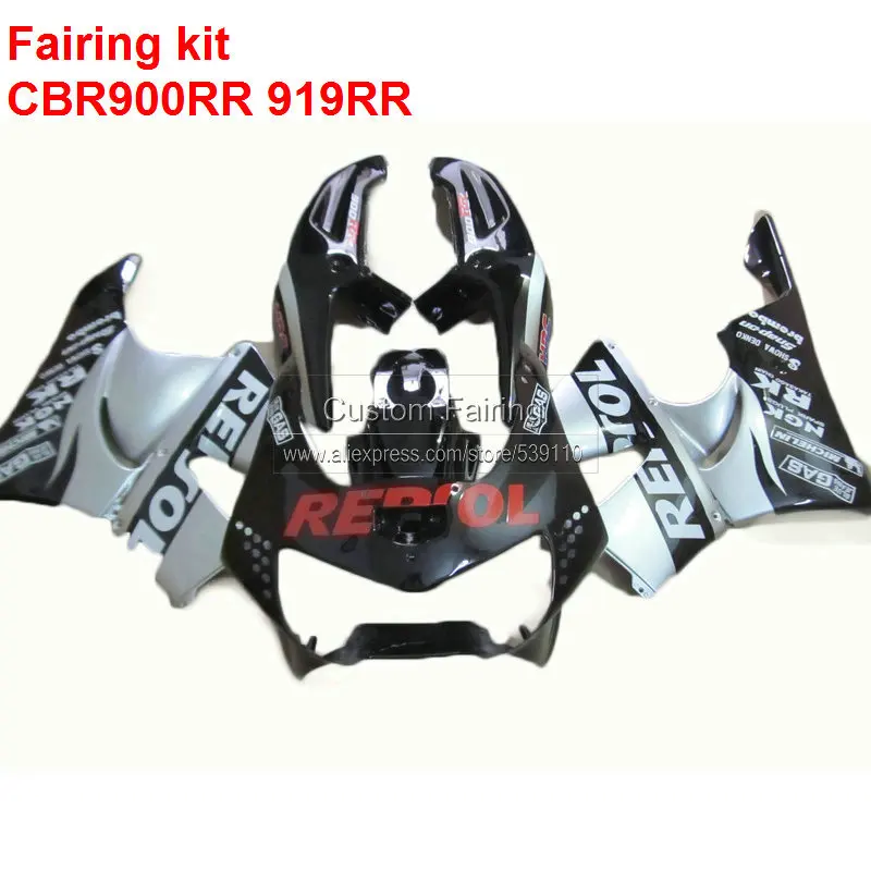 

Обтекатели для кузова для HONDA CBR600RR CBR919RR 1998 1999 98 99, серебристый + черный обтекатель, Обтекатели на заказ i + 7 подарков No.001