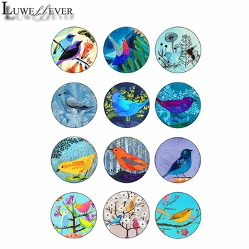 

12mm 10mm 14mm 16mm 20mm 25mm 429 12pcs/lot Bird Mix Round Glass Cabochons Jewelry Findings 18mm Snap Button Charm Bracelet