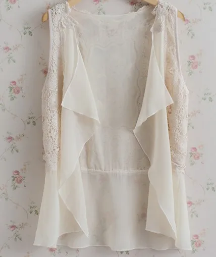

Mori Girl Lace Ruffles Casual Fairy Chiffon Vest Jacket Giacche Donna Women Chiffon Coat Jacket Kimono Autumn Top Clothing Mori