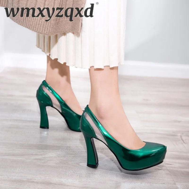 

Women Shoes High Heel Fashion Contracted Patent Leather Pumps Pointed Toe Party Super High Hoof Heels Big Size 33-43 WMXYZQXD