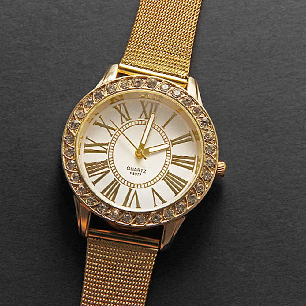 GENVIVIA золотые мужские часы женские наручные часы из нержавеющей стали модные наручные часы с кристаллами кварцевые часы-браслет