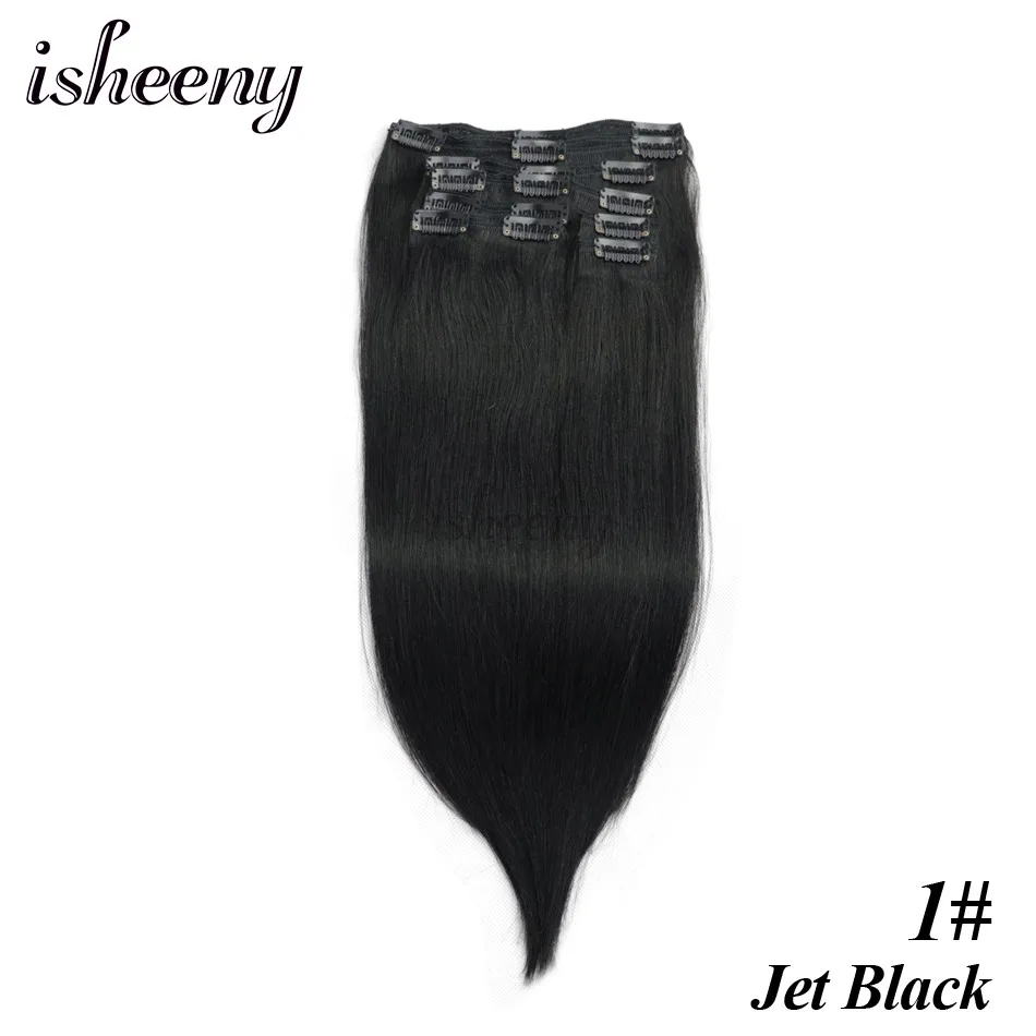 Isheeny 1"-20" волосы Remy на заколках для наращивания, человеческие волосы на прямой 8 шт./компл. бесшовные натуральный для наращивания на заколках, бразильские Однотонная одежда