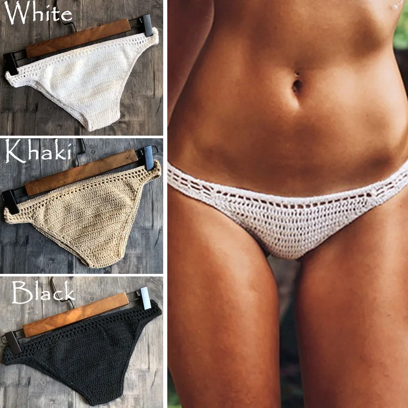

Women Sexy Crochet Bikini Bottom Boho Thong Swimwear Handmade Swimsuit Knitting Shorts