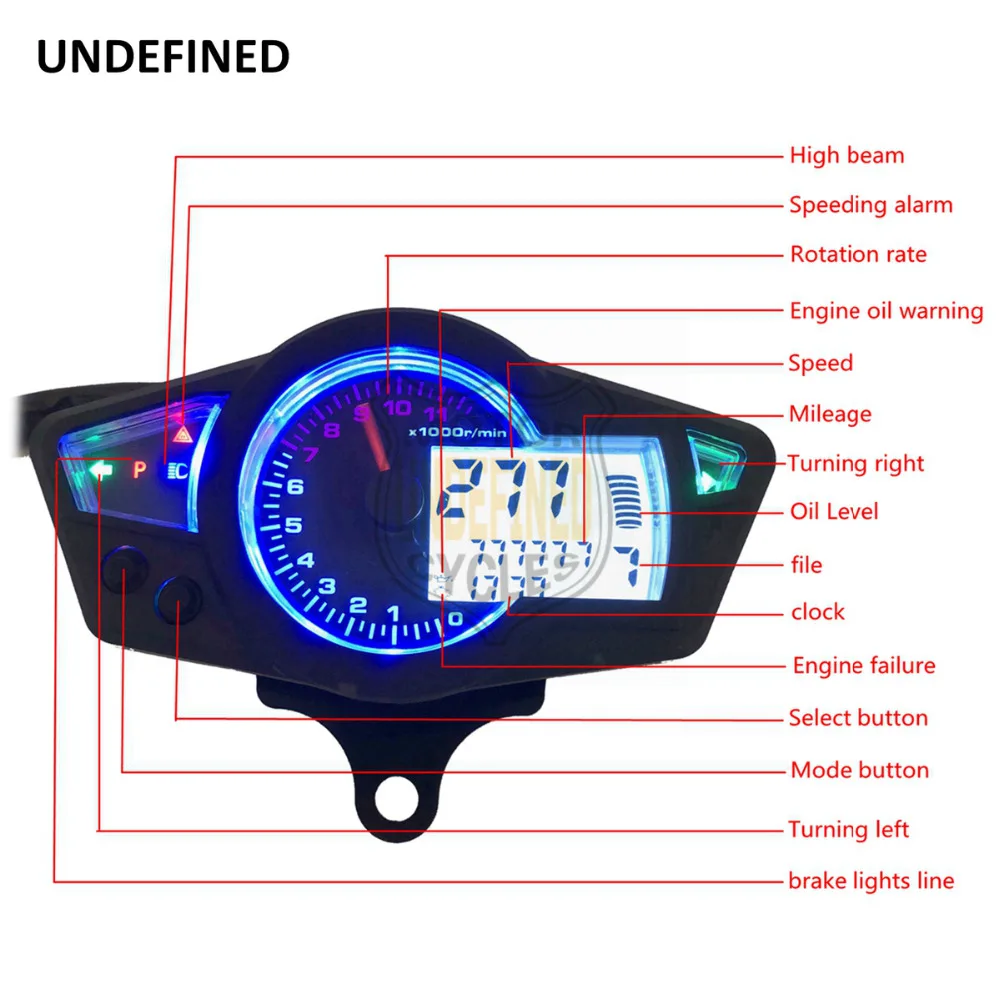 Универсальный мотоцикл спидометр ЖК-цифровой тахометр одометр прибор с подсветкой метр и держатель подходит для улицы мотоцикл