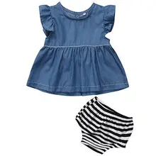 2 шт. одежда для малышей Обувь для девочек Дети джинсовые бабочки рукава футболка Топы Корректирующие+ Полосатые Шорты для женщин одежда женский пляжный костюм комплект одежды