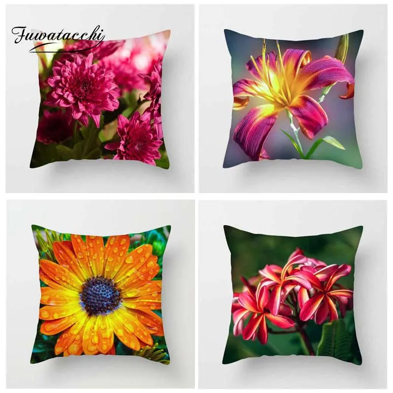 

Fuwatacchi Floral Cushion Cover Multi-Color Flowers Sunflowers Roses Throw Pillows Cover For Home Sofa Decorative Pillowcases