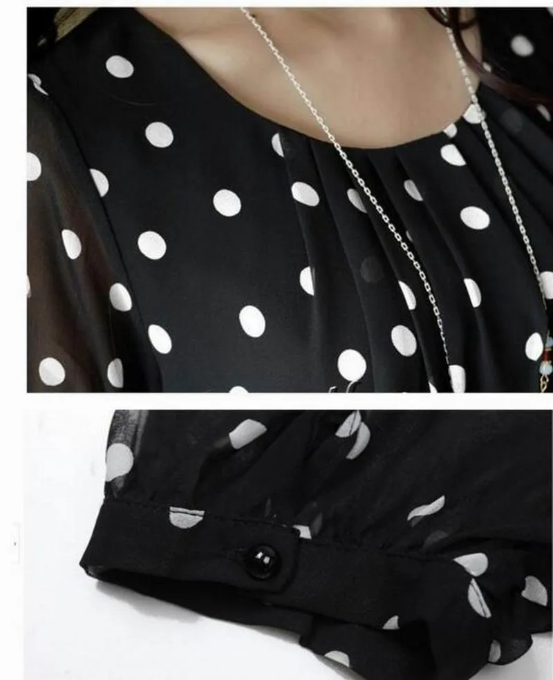 Модные женские туфли Блузки для малышек в горошек Шифоновая блузка с круглым вырезом рубашка с длинными рукавами Для женщин Топы