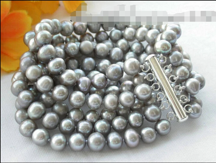 

z3526 6row 9mm gray coin CULTURED PEARL bracelet Noble style Natural Fine jewe Fast (D) SHIPPING