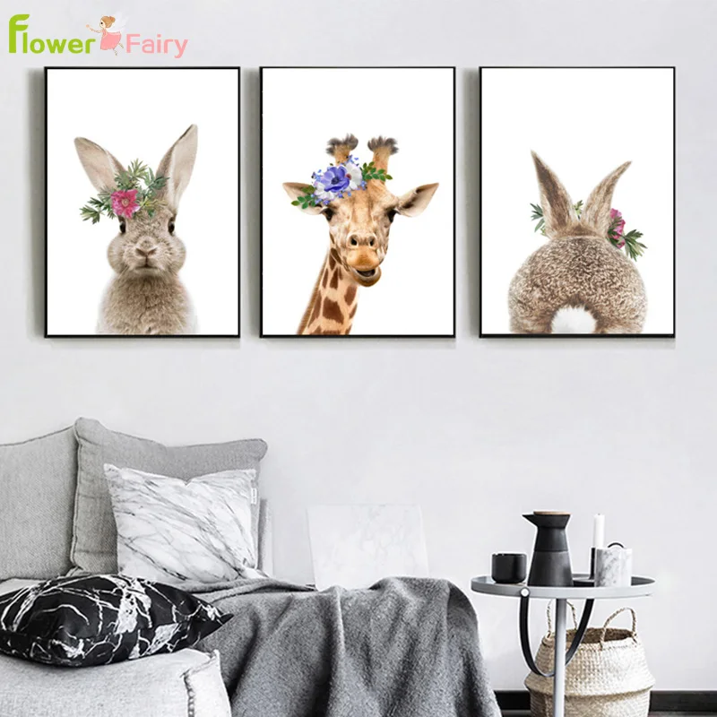 

Posters And Prints Rabbit Nordic Poster Giraffe Wall Painting Flower Art Print Quadro Wall Pictures For Living Room Unframed